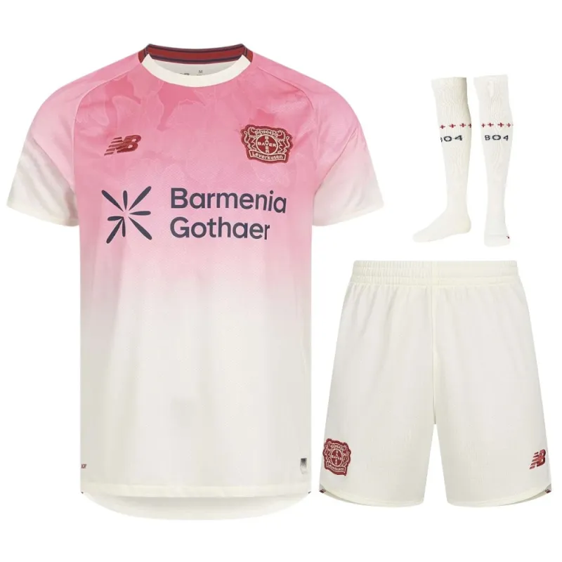 Set di maglia bambini in trasferta del Bayer Leverkusen 2025/26 - Rosa/Bianco