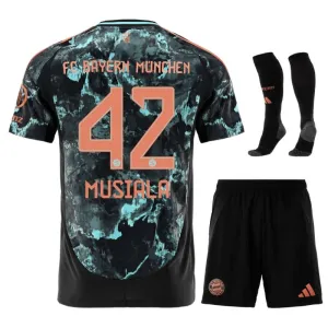 Kinder-Auswärts-Trikot-Set von Bayern München 2024/25 - Fan-Version (Schwarz, Musiala)