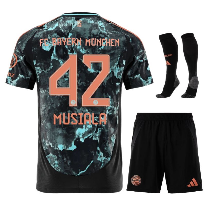Kit Extérieur Junior Étoile Bayern Munich 2024/25 - Version Supporter (Noir, Musiala)