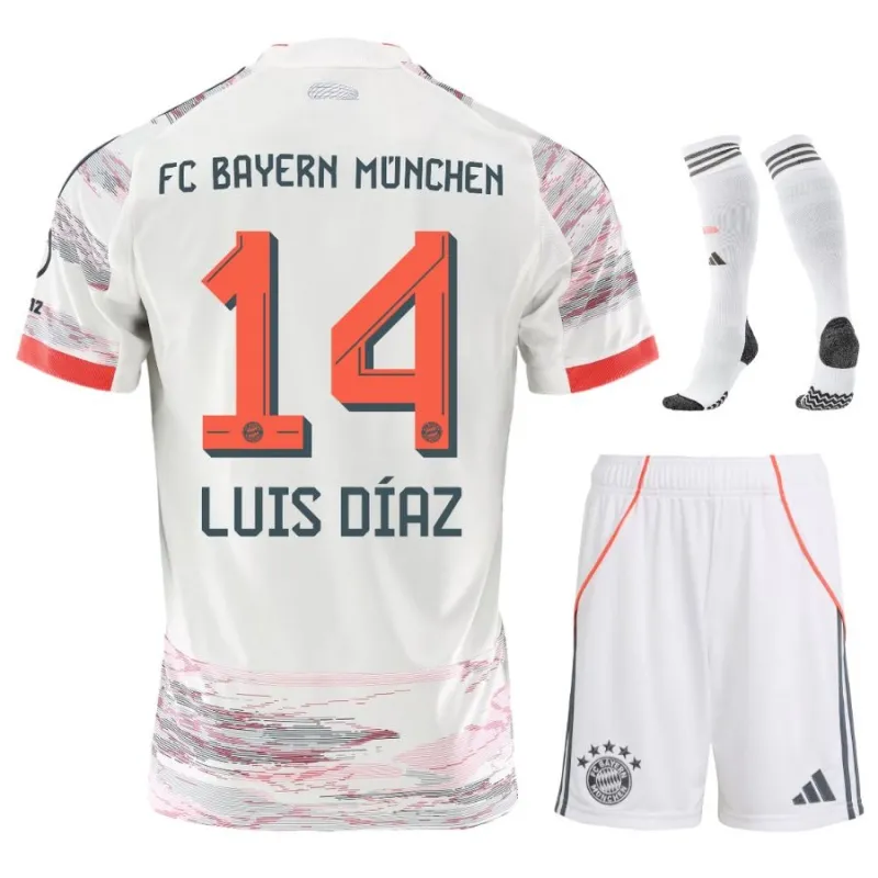 Bayern Múnich LUIS DIAZ Conjunto Infantil Camiseta de Visitante 2025/26 - Blanco