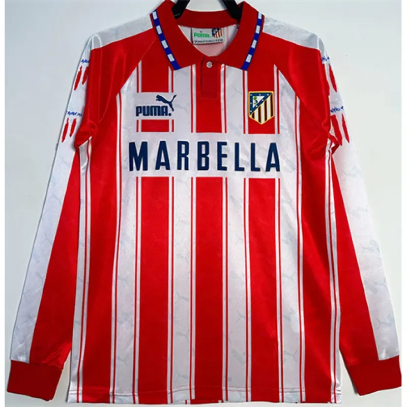 Camiseta retro de mangas largas de Atletico Madrid 1994/95 de local - Rojo/Blanco