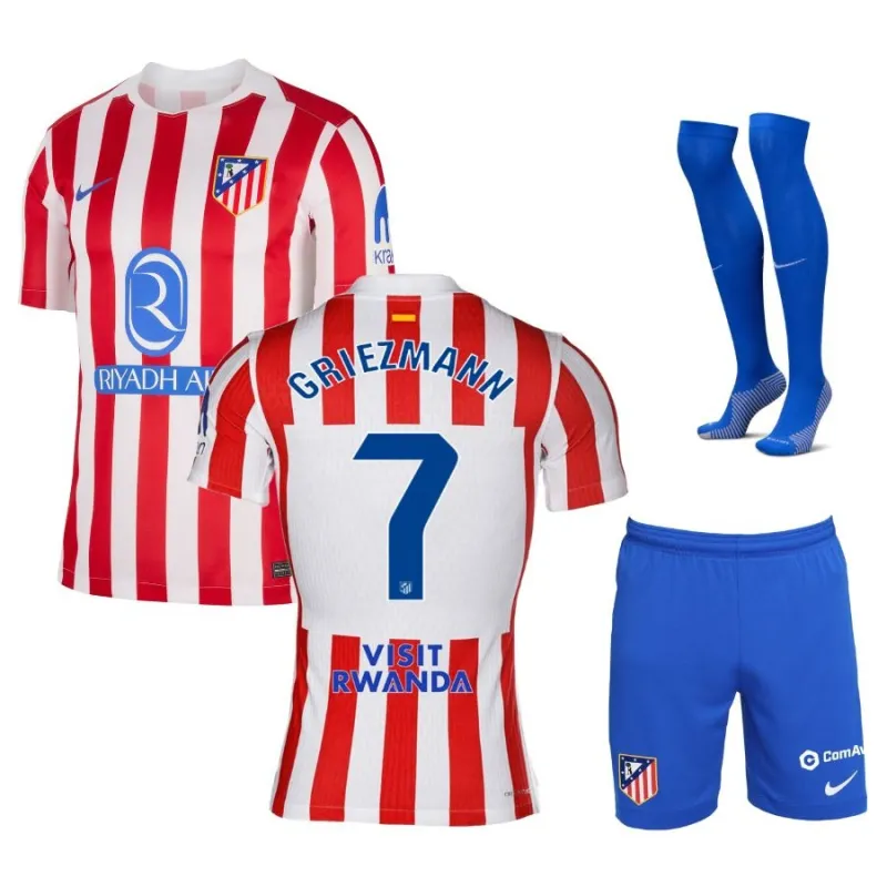Griezmann Ensemble de maillot domicile enfant de l'Atlético Madrid 2025/26 - Rouge/Blanc
