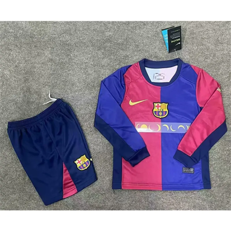 FC Barcelona Camiseta de mangas largas y pantalones cortos para niños 2024/25 Local - Rojo/Azul