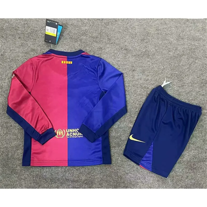 FC Barcelona Camiseta de mangas largas y pantalones cortos para niños 2024/25 Local - Rojo/Azul