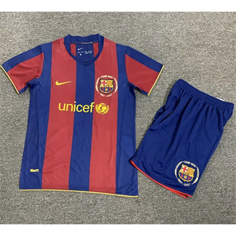 Maillot rétro pour enfants du FC Barcelona 2007/08 domicile - Rouge/Bleu