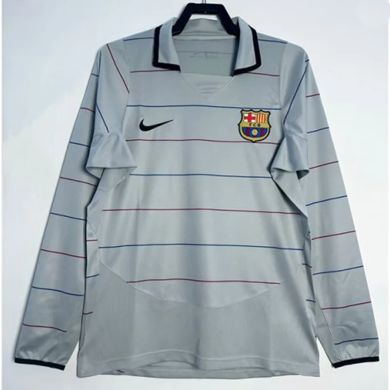 FC Barcelona Retro Langarm-Trikot 2002-04 Auswärtsspiel - Grau