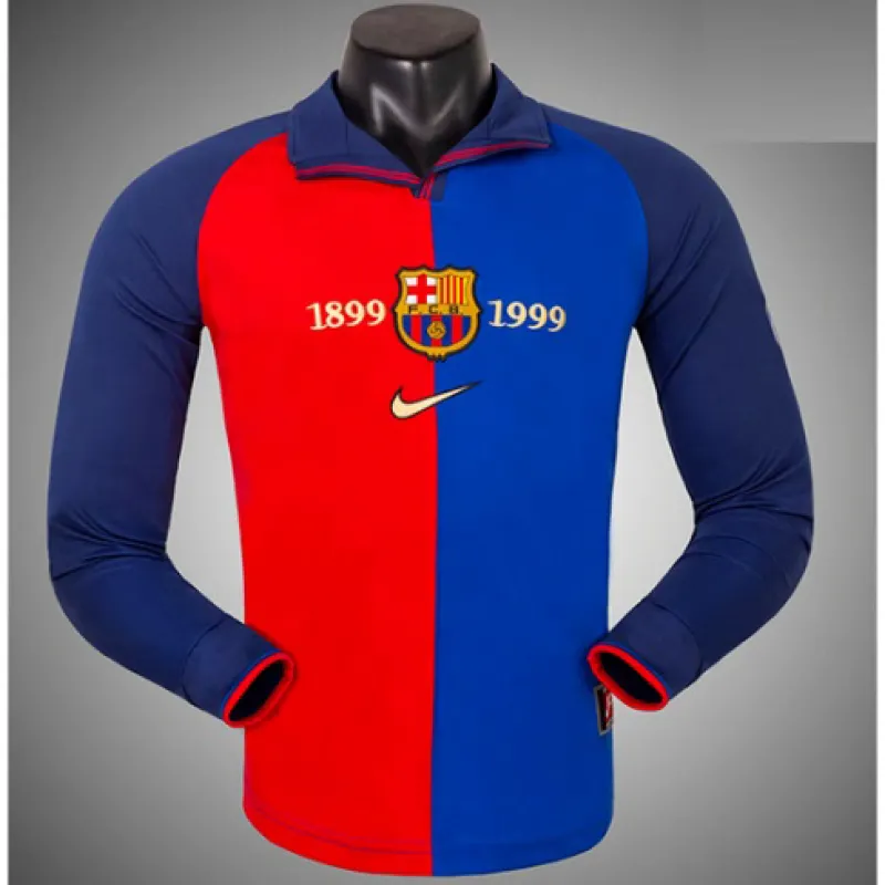 Maglia retrò a maniche lunghe del FC Barcelona Edizione commemorativa 1899-1999 - Rosso/Azzurro