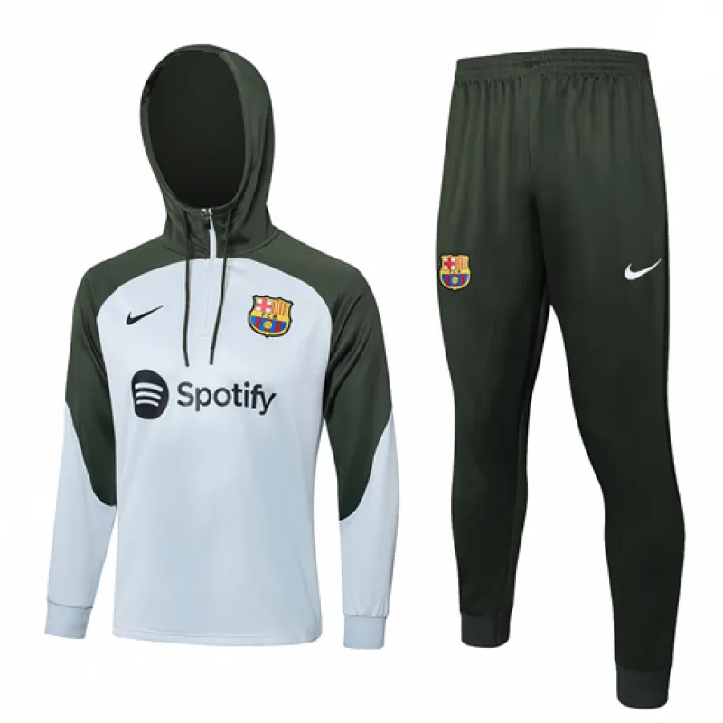 Abbigliamento sportivo con cappuccio del FC Barcelona 2024/25 - Grigio chiaro