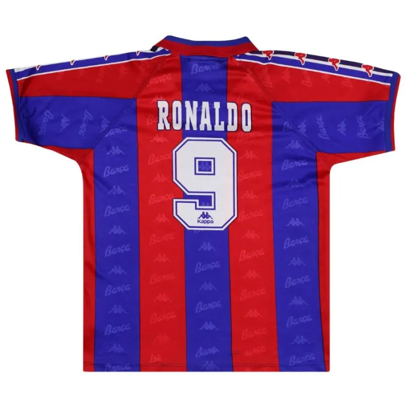 Maglia retro di Ronaldo per il Barcelona, casa 1996/97 - Rosso/Azzurro
