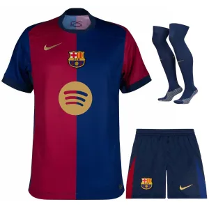 Kit bambino di casa del FC Barcelona 2024/25 con nuovo sponsor - Rosso/Blu