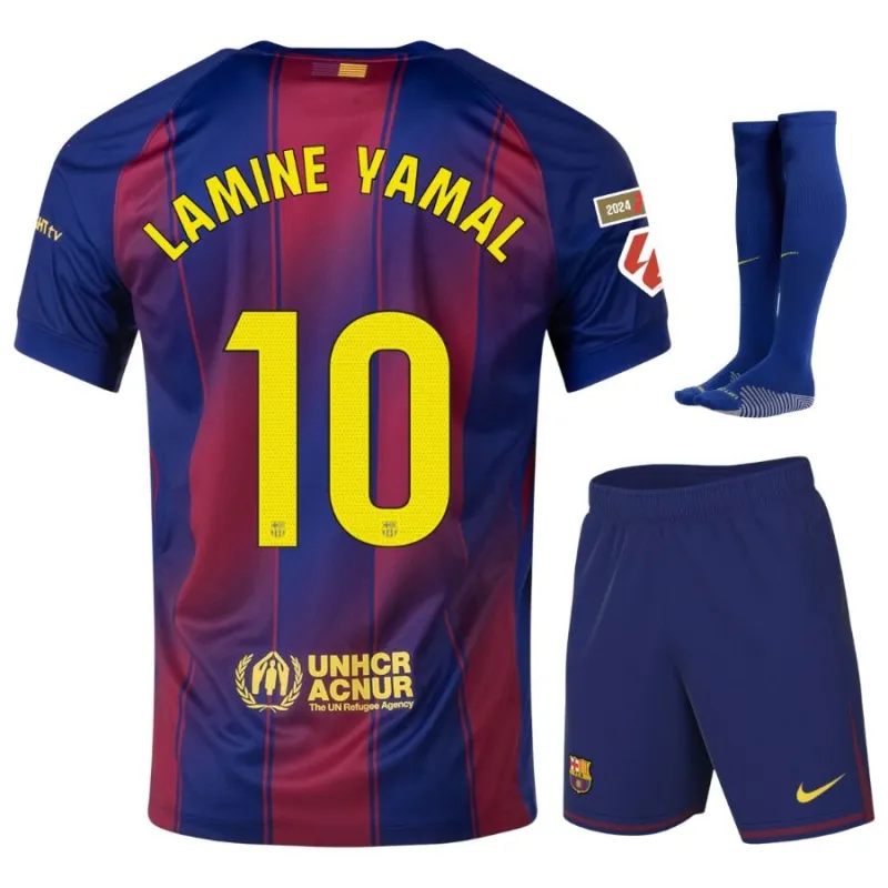Ensemble de maillot enfant à domicile du FC Barcelone YAMAL 2025/26 - Rouge/Bleu