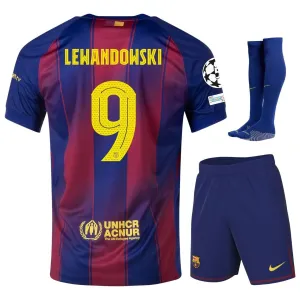 FC Barcelona LEWANDOWSKI 2025/26 Heim-UCL-Kinder-Trikot-Set - Rot/Blau