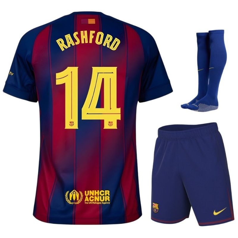 Barcelona RASHFORD 2025/26 Heim-Kinder-Trikot-Set - Rot/Blau