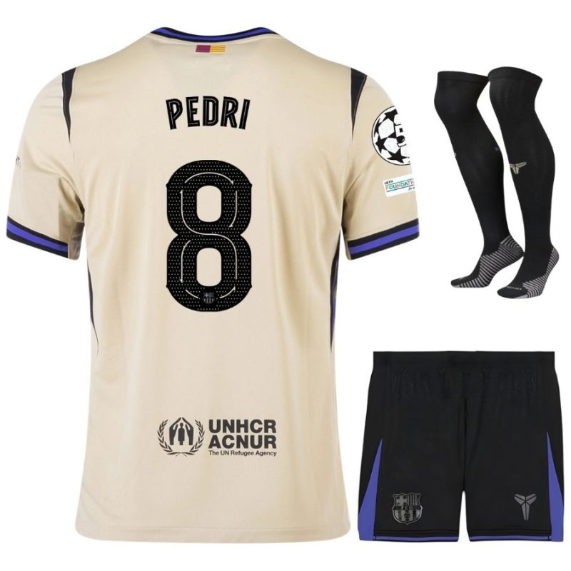 Barcelona PEDRI UCL 2025/26 Camiseta Conjunto Niño Visitante - Beige