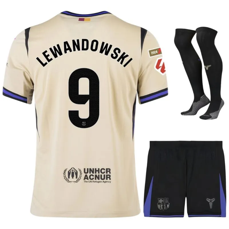 Barcelona LEWANDOWSKI 2025/26 Conjunto Infantil Camiseta Visitante - Beige