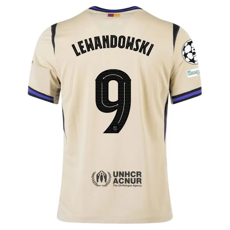 Barcelone LEWANDOWSKI UCL 2025/26 Maillot Extérieur Enfant - Beige