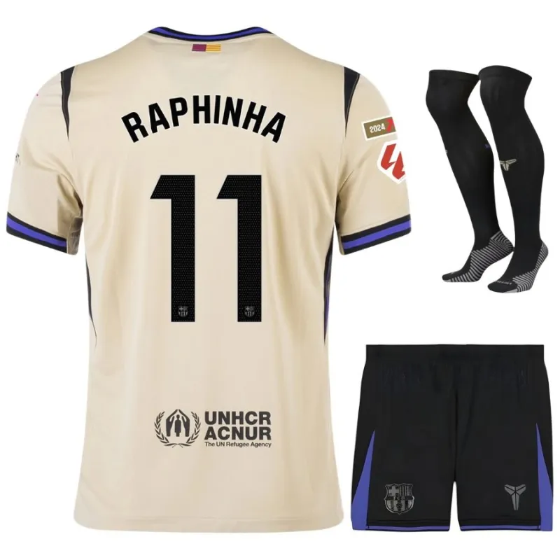 Barcelona RAPHINHA 2025/26 Conjunto Infantil Camiseta Visitante - Beige