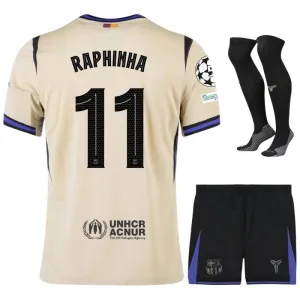 Barcelona RAPHINHA UCL 2025/26 Kinder-Auswärtsset Trikot - Beige