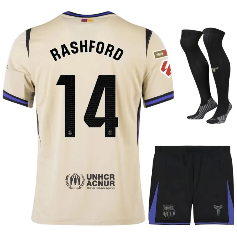 Barcelone RASHFORD 2025/26 Maillot Extérieur Ensemble Enfant - Beige