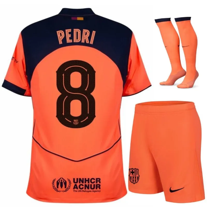 Ensemble Maillot Third Enfant de Barcelone PEDRI 2025/26 - Orange