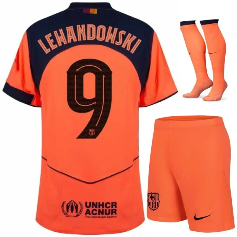 Barcelona LEWANDOWSKI 2025/26 Drittes Kinder-Trikot-Set - Orange