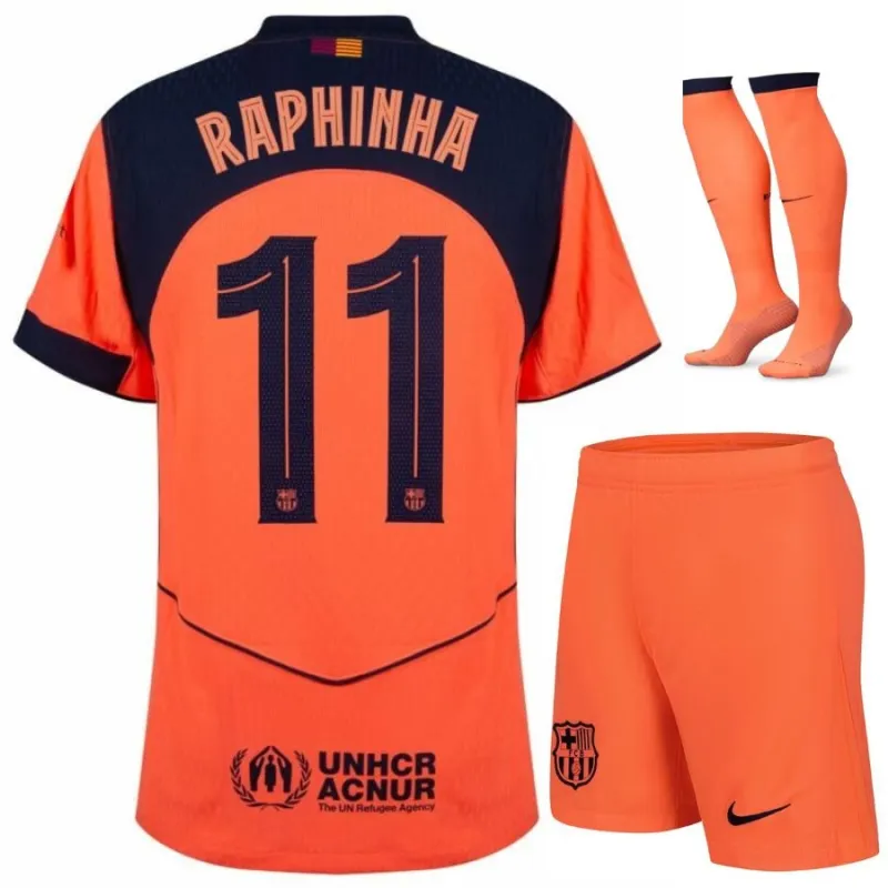 Ensemble Maillot Third Enfant de Barcelone RAPHINHA 2025/26 - Orange