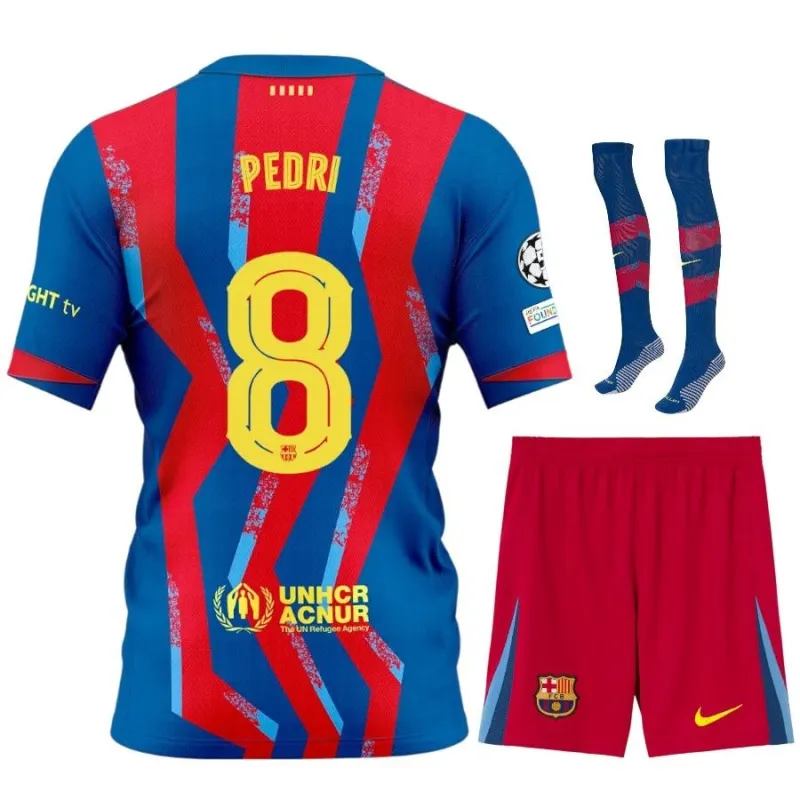 Barcelona PEDRI 2025/26 Cuarto Conjunto Infantil Camiseta - Azul/Rojo