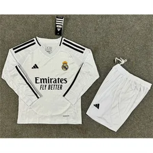 Real Madrid Kinder Langarmtrikot + Shorts 2024/25 Heimspiel - Weiß