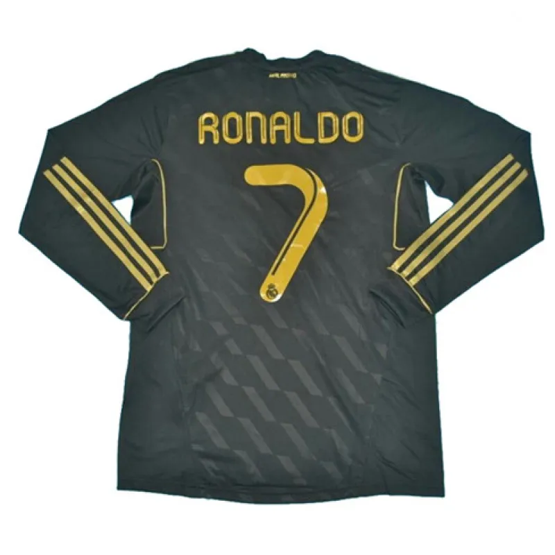 Camiseta retro de manga larga del Real Madrid, número 7 de Ronaldo, 2011/12 fuera de casa - Negro