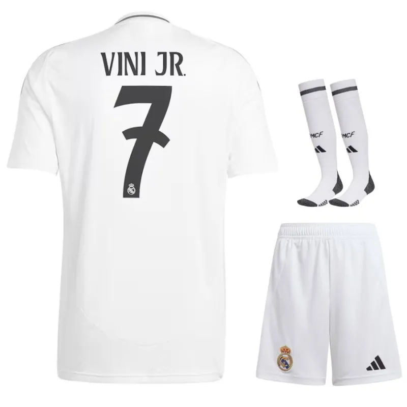 VINI JR - Set di maglia per bambini di campo principale di Real Madrid 2024/25 - Bianco
