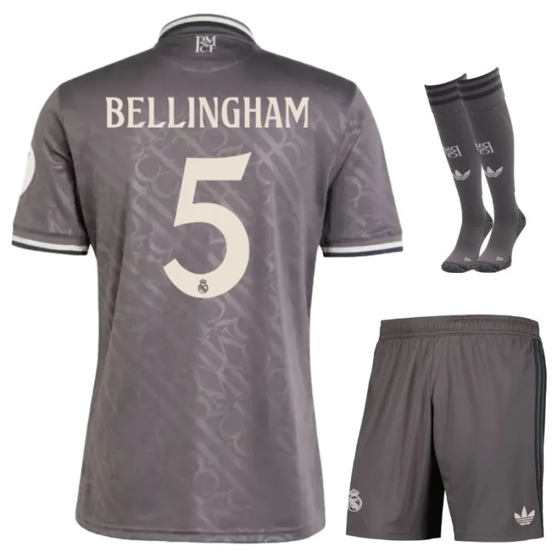 BELLINGHAM - Ensemble de troisième maillot pour enfants de Real Madrid 2024/25 - Gris