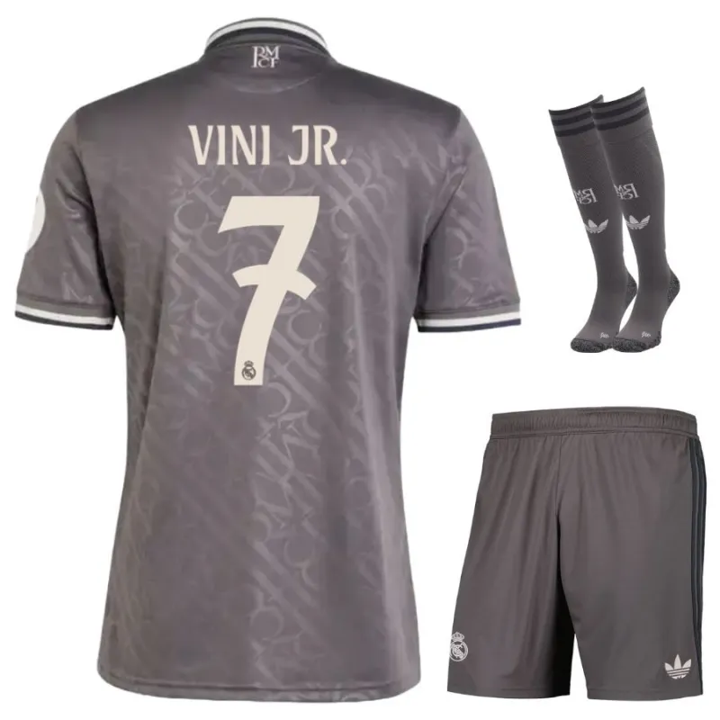 VINI JR - Conjunto de tercera camiseta para niños de Real Madrid 2024/25 - Gris