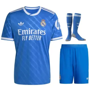Real Madrid 2025/26 Drittes Kinder-Kit – Blau