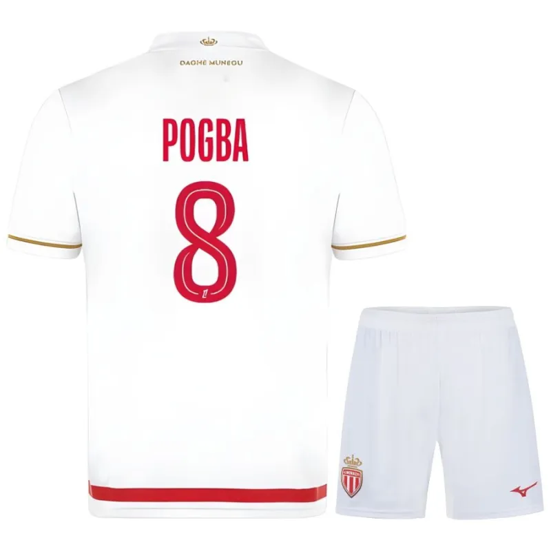 Maillot domicile enfant + short de Pogba à l'AS Monaco 2025/26 - Blanc/Rouge
