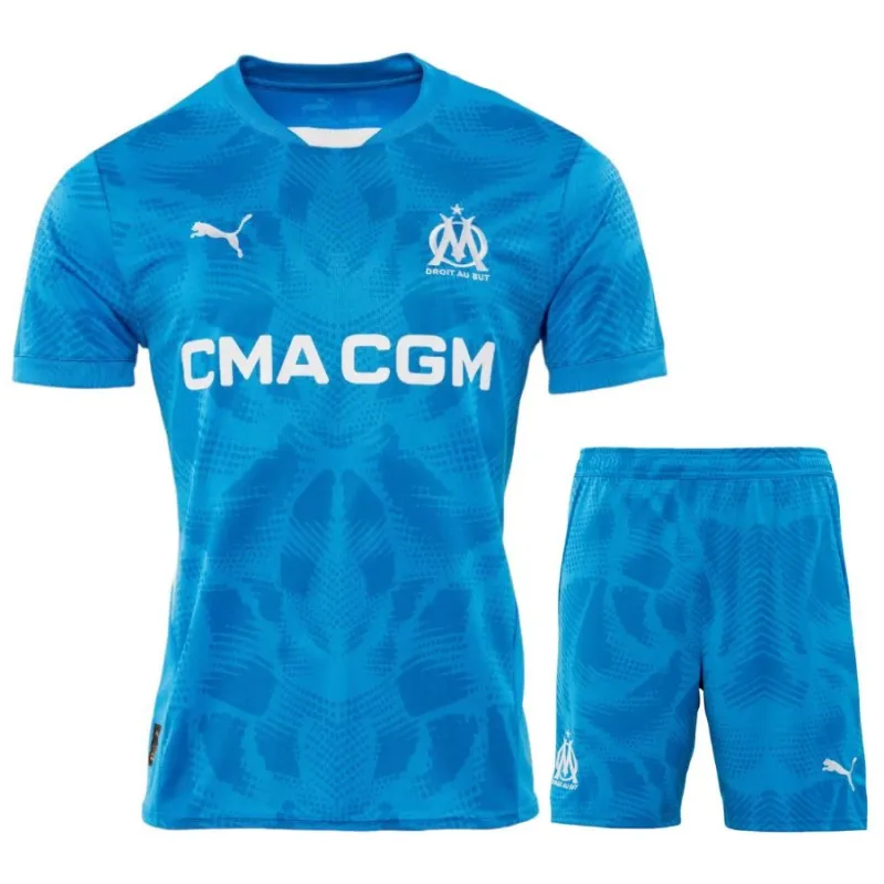 Set de camiseta y pantalones cortos de portero 2024/25 azules para niños de Marsella
