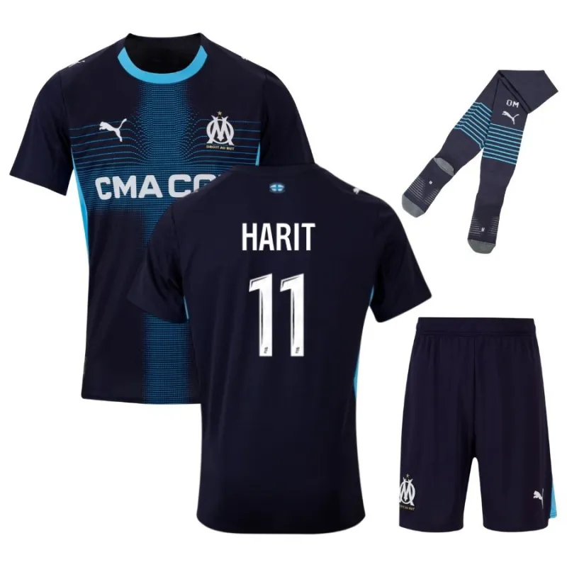 Set de camiseta infantil de HARIT del Olympique Marseille 2025/26 fuera de casa - Azul
