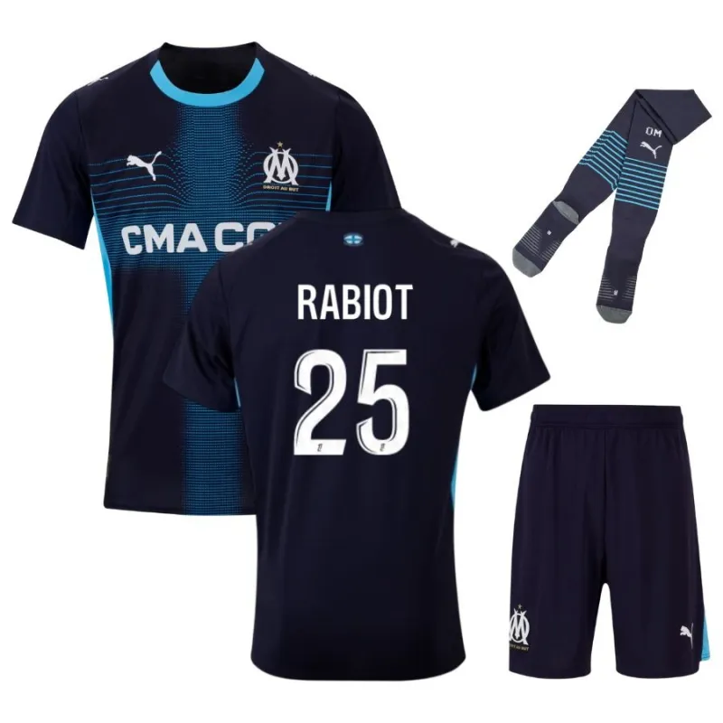 Marseille RABIOT Kids' Jersey Set 2025/26 Away - Blue