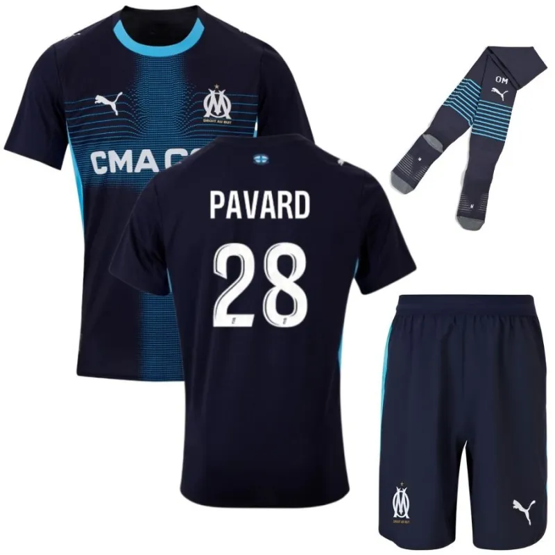 Marseille PAVARD 2025/26 Camiseta Visitante Infantil - Negra