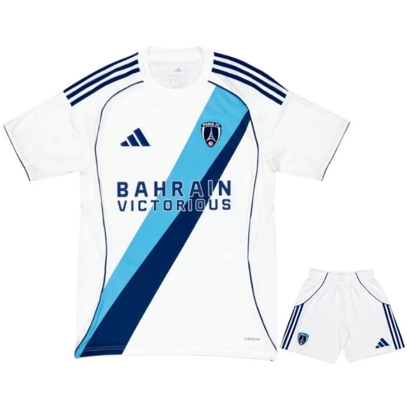 Paris FC 2025/26 conjunto camiseta visita niño blanco