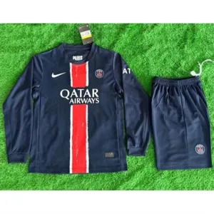 Paris Saint-Germain Kids' Long-Sleeved Jersey and Shorts 2024/25 Home - Blue
