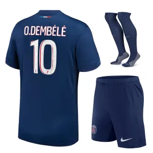 Set del kit de casa 2024/25 para niños de Paris Saint - Germain que viste Ousmane Dembélé - Azul