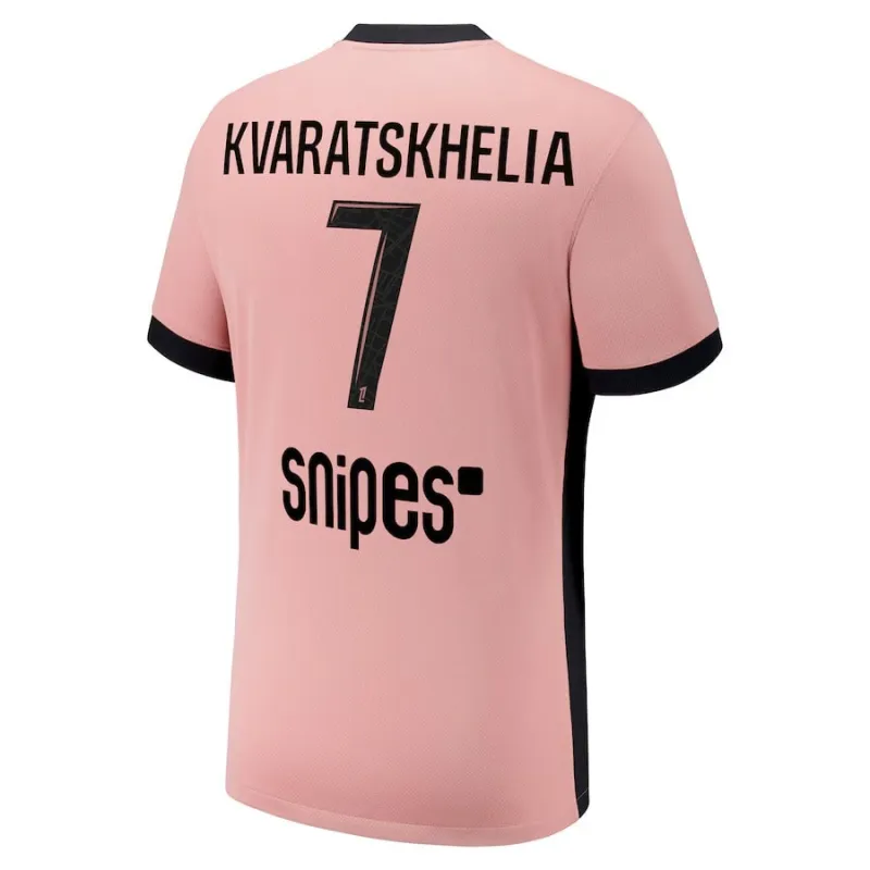 Set del tercer kit para niños de Paris Saint - Germain 2024/25 que viste Khvicha Kvaratskhelia - Rosa