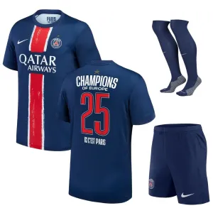 Paris Saint-Germain 2025 Kit de casa UCL Champions para niños con una estrella- Azul