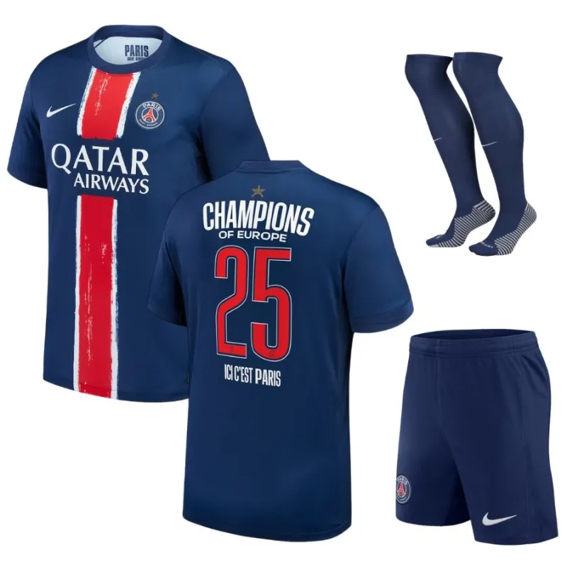 Paris Saint-Germain 2025 Kit domicile UCL Champions pour enfants avec une étoile- Bleu