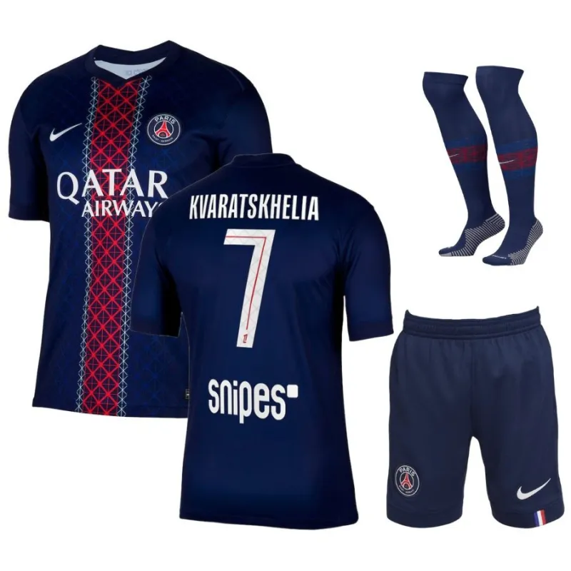 Paris Saint-Germain KVARATSKHELIA Niños 2025/26 Kit de casa - Azul/Rojo