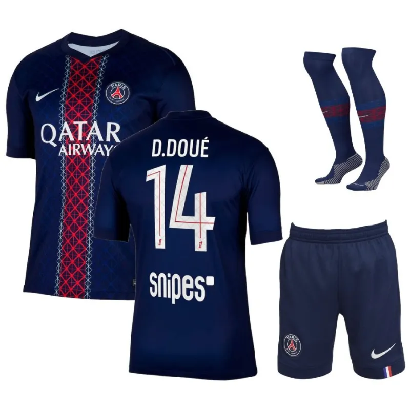 Paris Saint-Germain D.DOUÉ Niños 2025/26 Kit de casa - Azul/Rojo