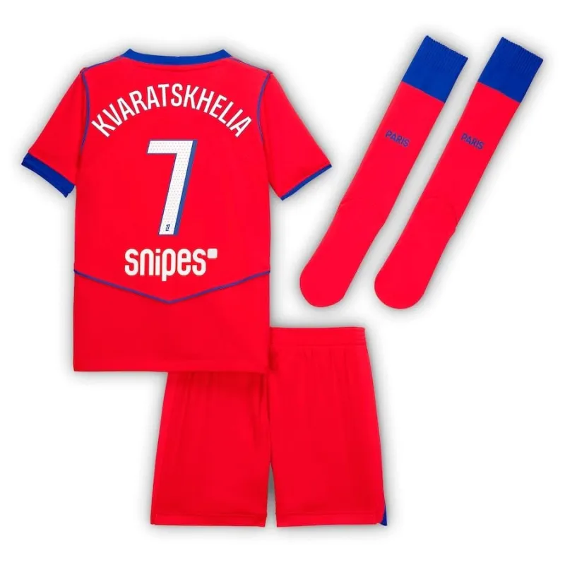 Paris Saint-Germain KVARATSKHELIA 2025/26 Kids Third Kit Jersey - Red