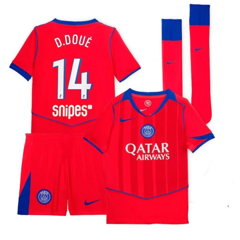 Paris Saint-Germain D.DOUE Set Terza Maglia Bambino 2025/26 - Rossa