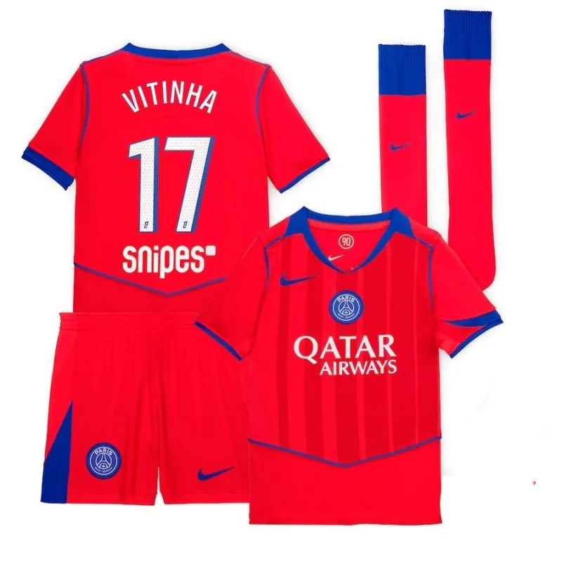 Paris Saint-Germain VITINHA Conjunto Tercera Camiseta Infantil 2025/26 - Roja
