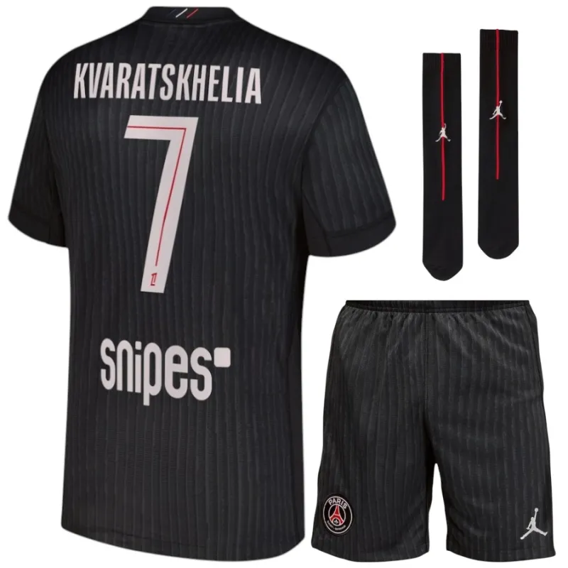 Paris Saint-Germain KVARATSKHELIA 2025/26 Viertes Kinder-Set - Schwarz